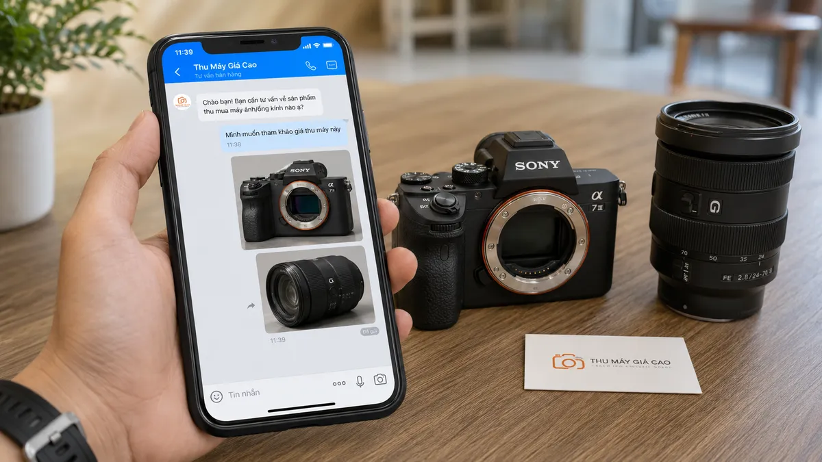 Gửi hình máy ảnh và lens qua Zalo để báo giá