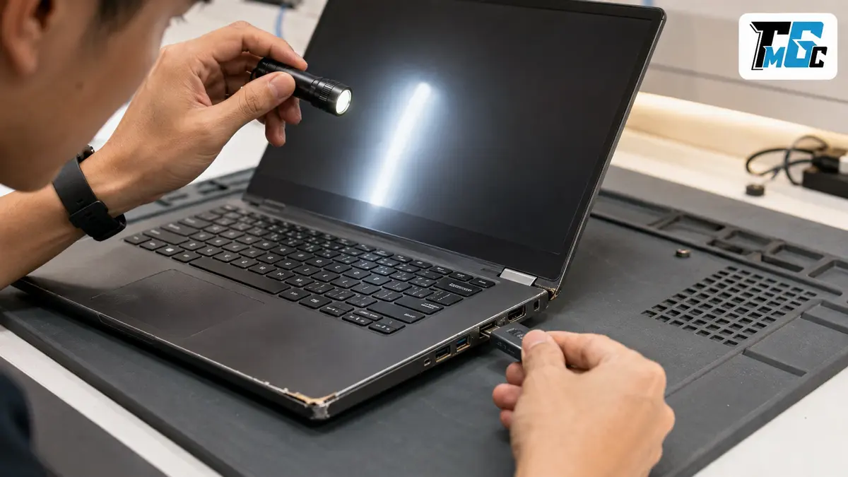 Cách Kiểm Tra Laptop Cũ Trước Khi Bán: Checklist 12 Hạng Mục 3 Kiểm tra màn hình, bàn phím, bản lề và cổng kết nối laptop