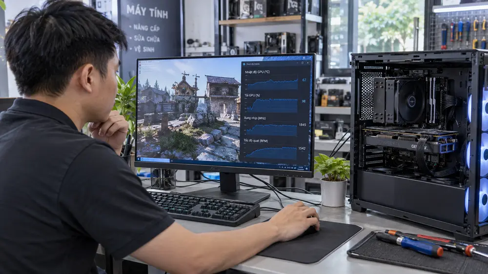 Theo dõi nhiệt độ quạt và độ ổn định của VGA khi chạy tải